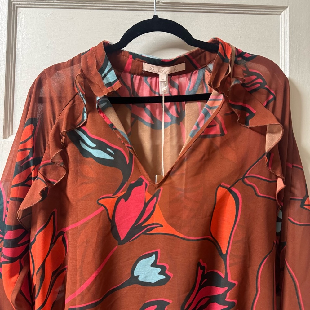 Hutch V-Neck Ruffle Hayes Top Rust Floral Top NWT - Picture 5 of 10